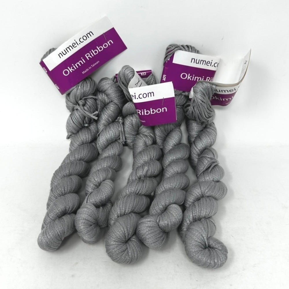 Numaei Okimi Ribbon Yarn 100% Rayon Grey Lot of 5 Skeins 520yds Total